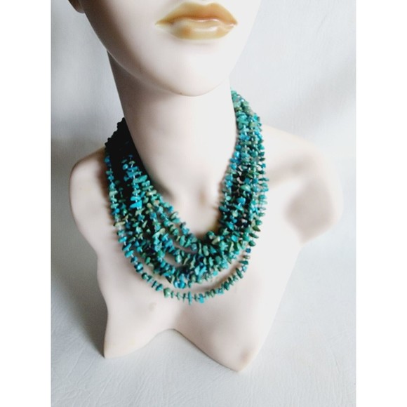 Unbranded Jewelry - Vintage 925 Sterling Genuine TURQUOISE Chip 8 Strand Necklace Toggle Clasp